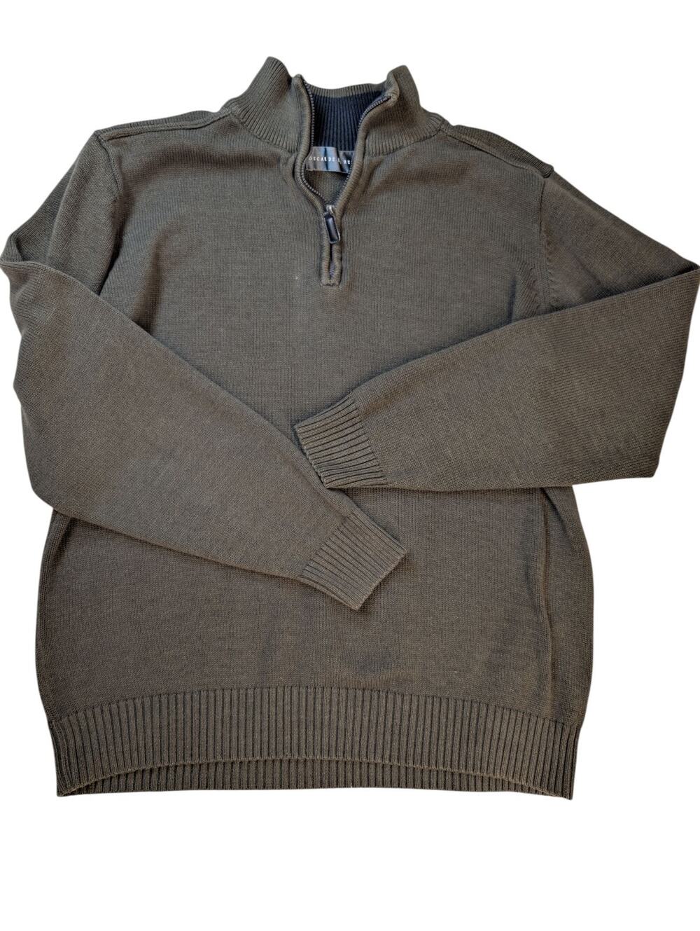 Oscar De La Renta Olive Green Men's 1/4 zip Sweater Size L Fall Sweater Dad
